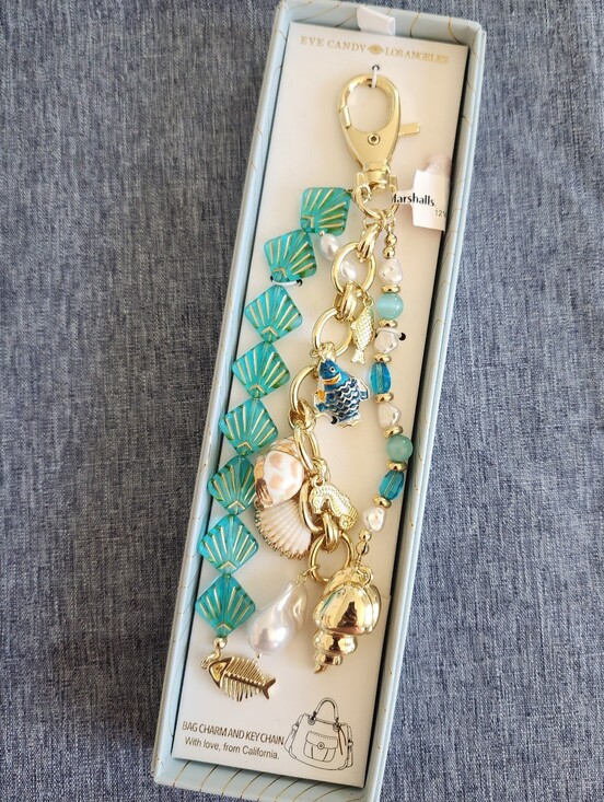 eye candy Accessories - Coastal Sea Shell Fish Sea Horse & Glass Bead Gold Bag Charm New With Tag